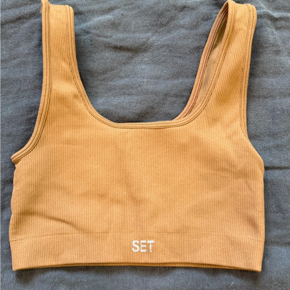 SET Active Ribbed Scoop Bralette in brown